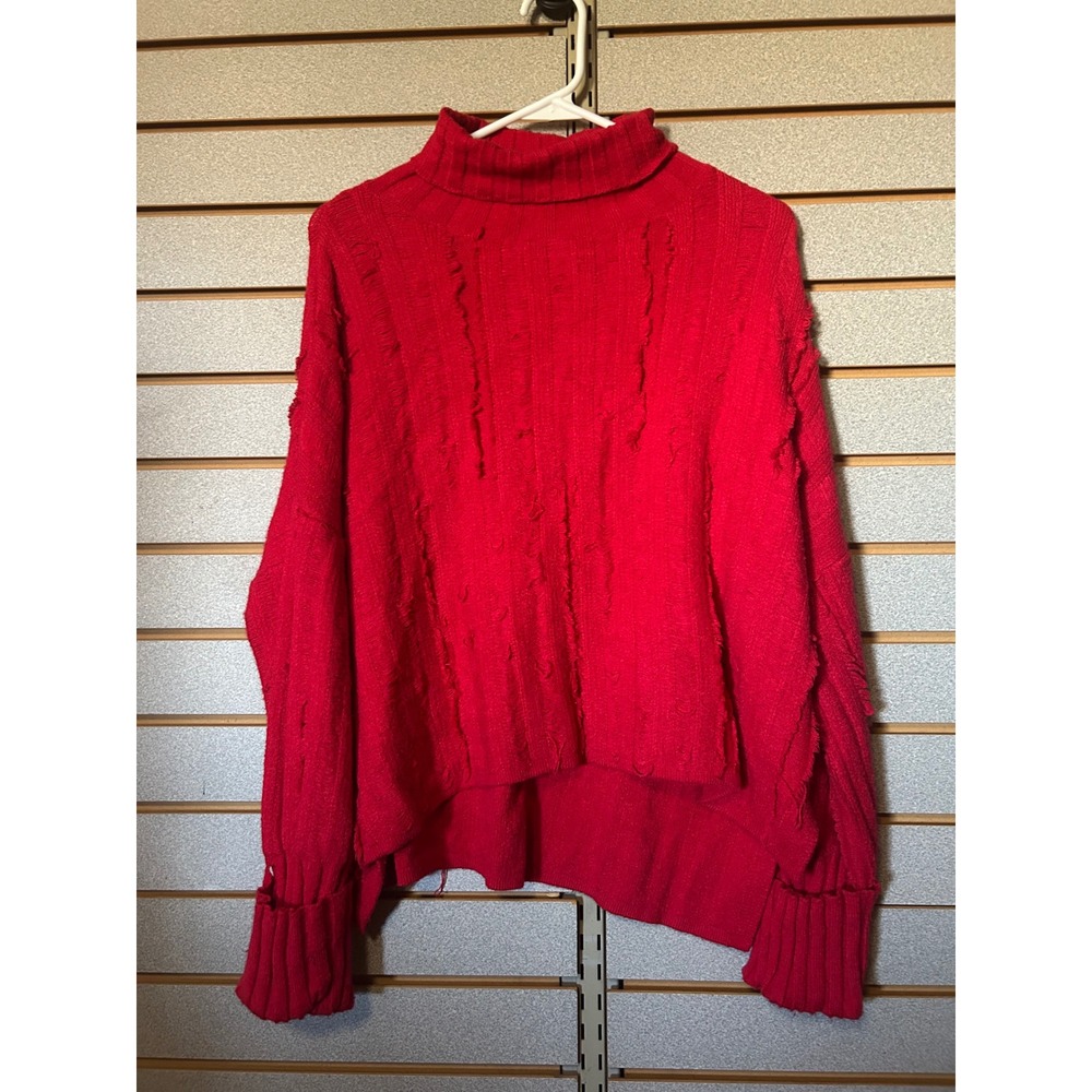 Gilli Red Distressed Turtleneck Sweater Oversized Ribbed Knit Size S